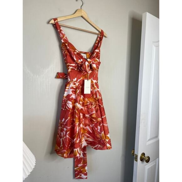 NWT Alexis Ilda Floral Lined Knotted Cut Out Sweetheart Mini Dress Orange - Picture 4 of 9